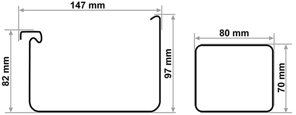 размеры квадратного желоба и квадратной водосточной трубы